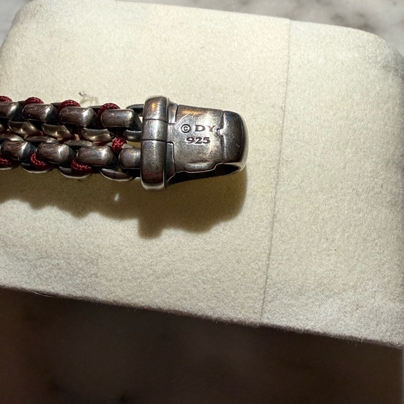 *SOLD* David Yurman 925 WOVEN BOX CHAIN BRACELET - Sterling Silver w Red Nylon - Picture 7 of 9
